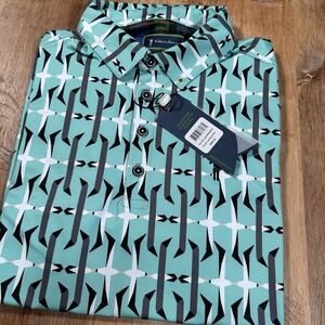 NEW William Murray Golf Shirt Men's Small Polo Crash Landing Print Seafoam Green